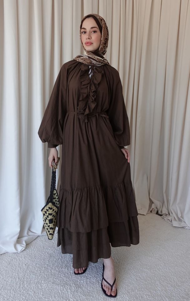 Zamansız Pamuk Elbise - Kahve