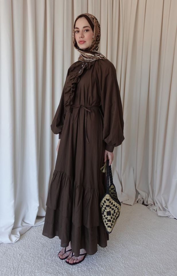 Zamansız Pamuk Elbise - Kahve