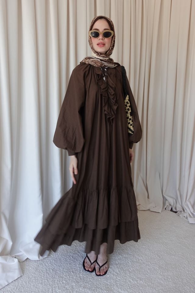 Zamansız Pamuk Elbise - Kahve