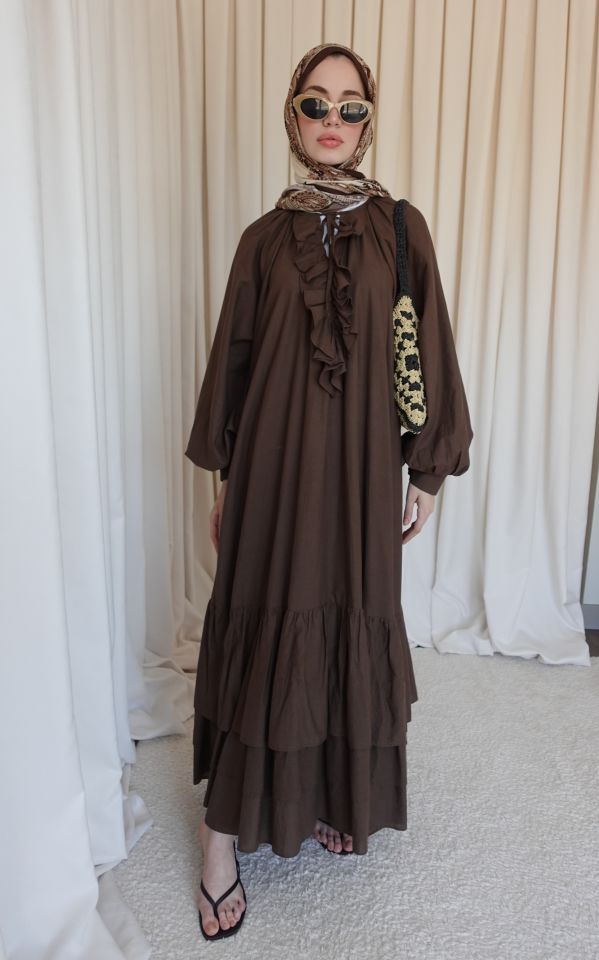 Zamansız Pamuk Elbise - Kahve