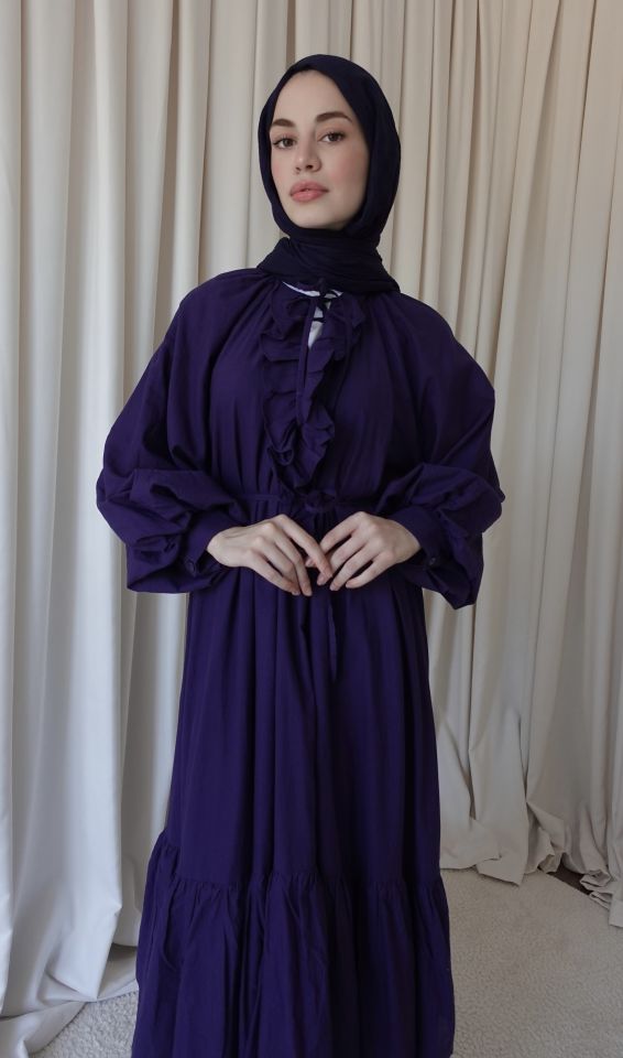 Zamansız Pamuk Elbise - Patlıcan Moru