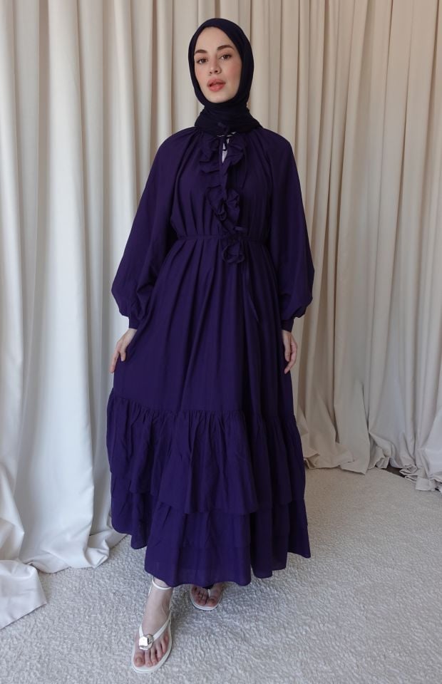 Zamansız Pamuk Elbise - Patlıcan Moru