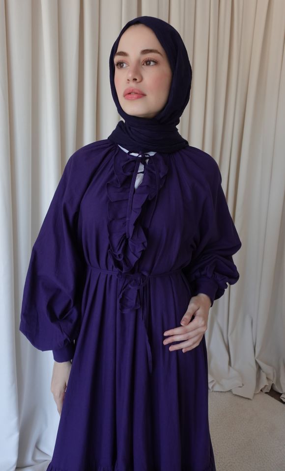 Zamansız Pamuk Elbise - Patlıcan Moru