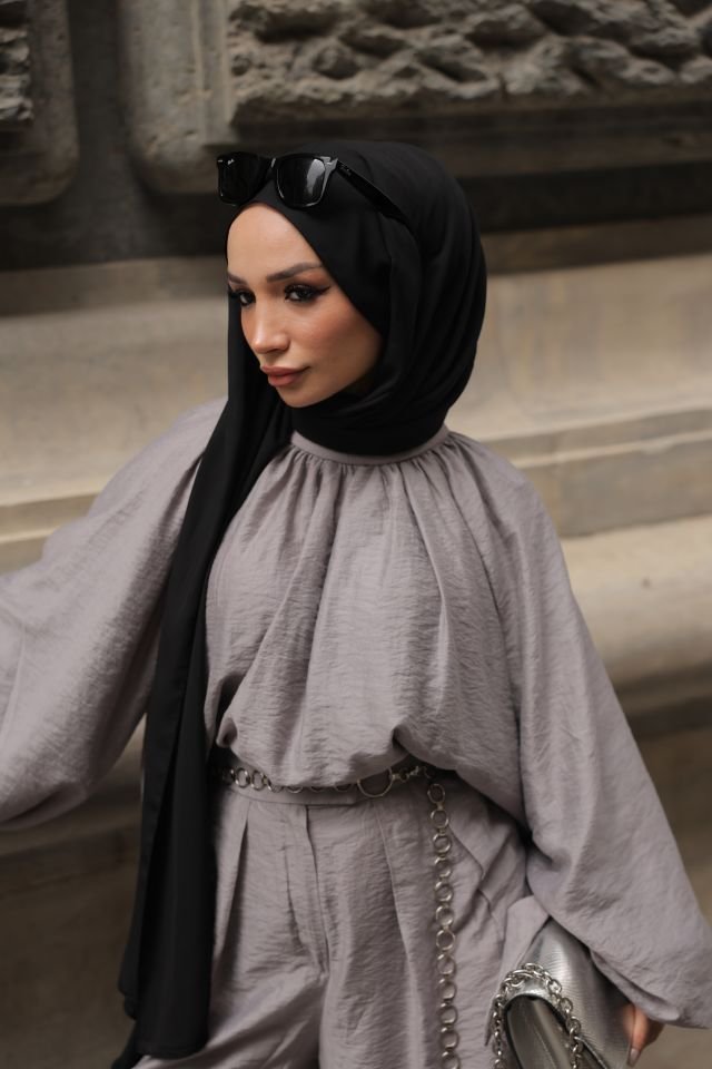 Linen Duru Pantolonlu Takım - Gri