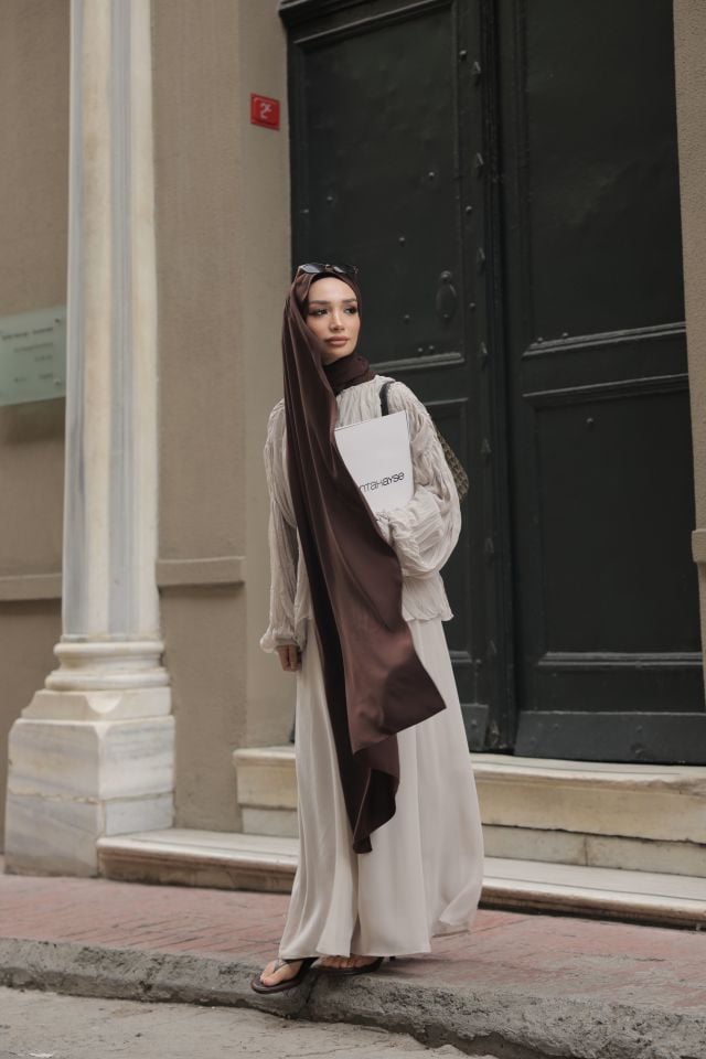 Şifon Bol Pantolonlu İkili Takım - Krem